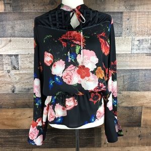 Worthington Black Floral Print Blouse XL